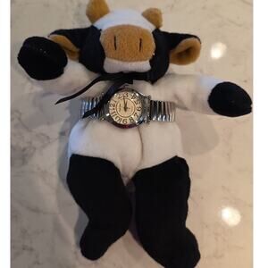 Vintage Y2K Cow Plush Quartz Watch Holder Holstein Display Novelty Y2K NEW